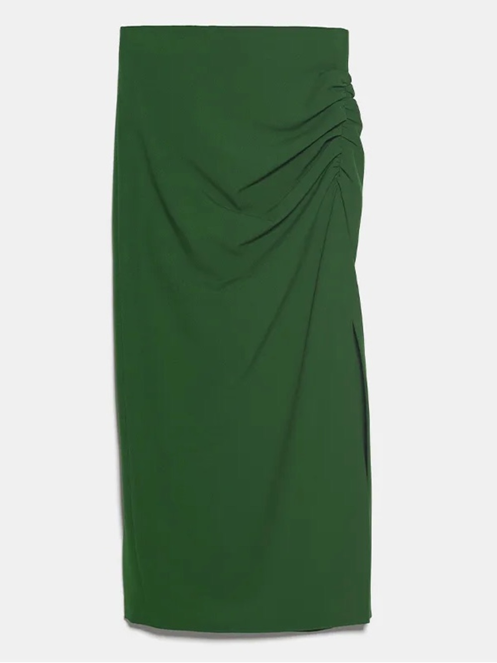 Zara Emerald Green High-Waist Midi Skirt with Side Slit - Picture 2 of 8
